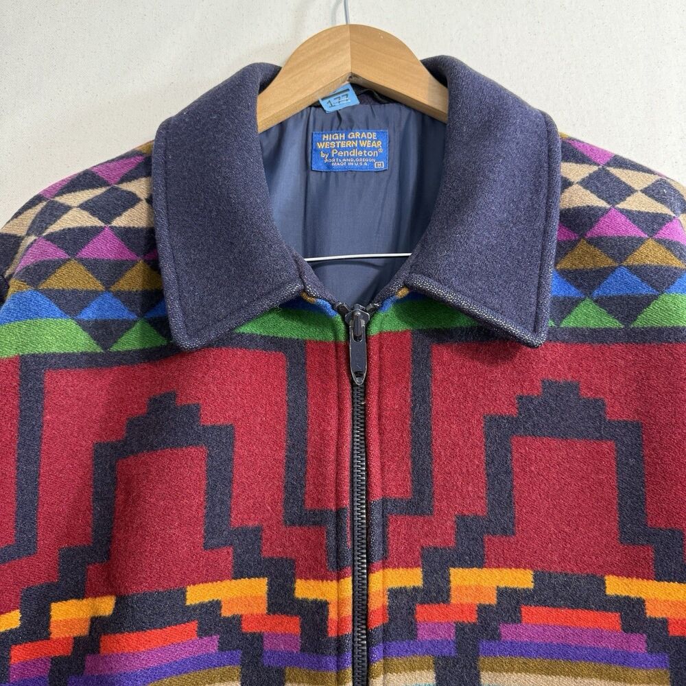 Vtg PENDLETON High Grade Western Southwestern Indian Blanket Coat Aztec Jacket M - Picture 12 of 13